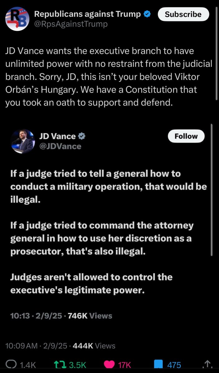 Republicans against Trump's response to JD Vance challenging the judicial branch