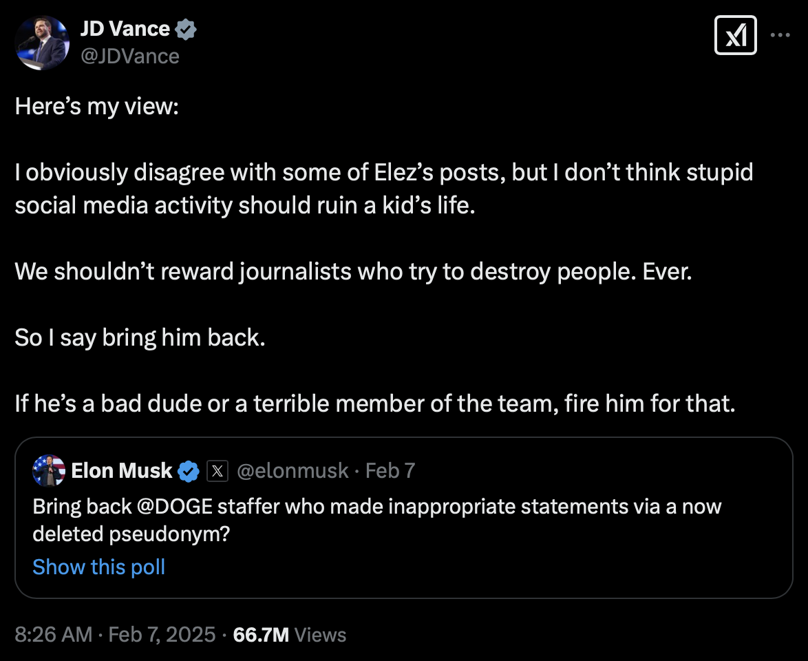 JD Vance X post on February 7, 2025