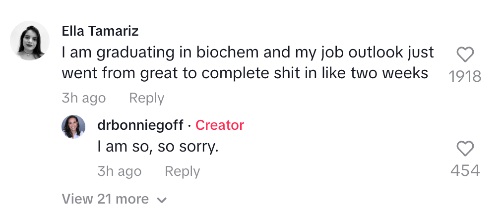 Screenshot of comments on Dr. Bonnie Groff's TikTok video