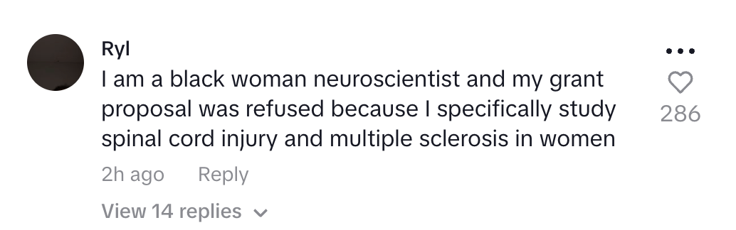 Screenshot of comments on Dr. Bonnie Groff's TikTok video