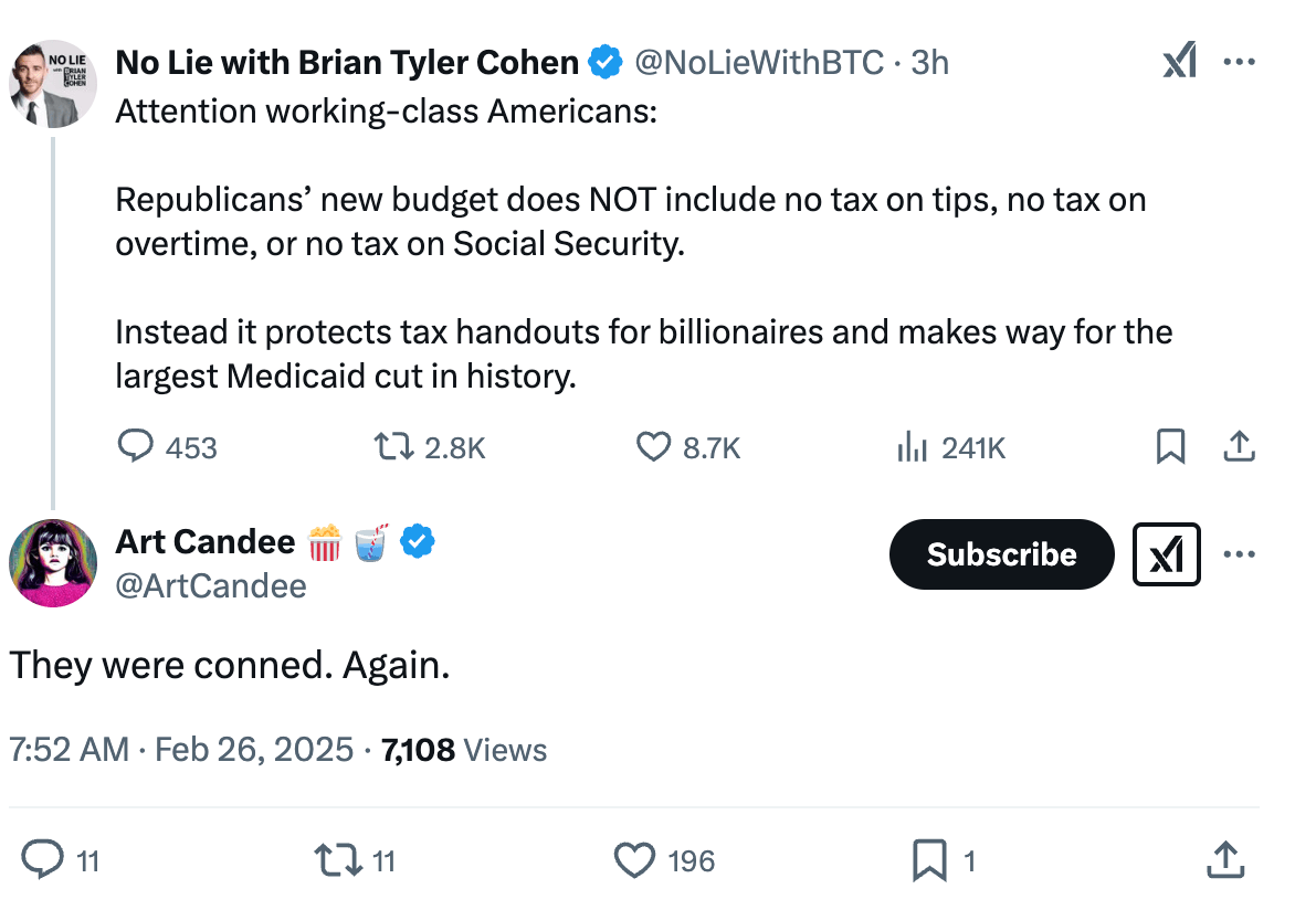 X posts on new GOP budget resolution