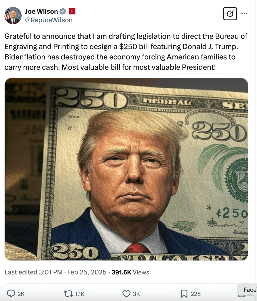 Joe Wilson post about Trump bill