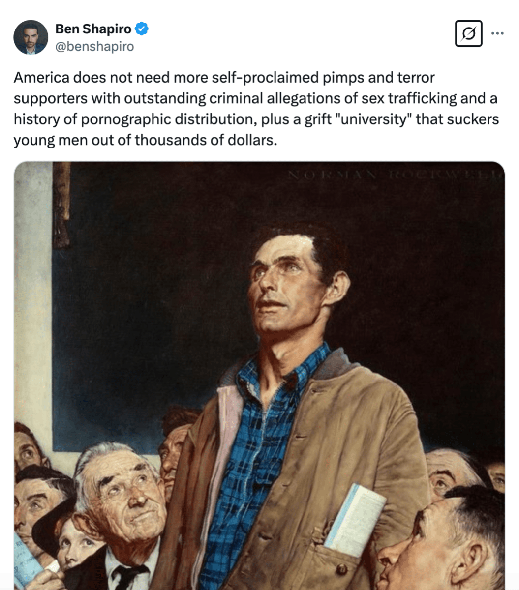 Ben Shapiro X post on the Tates