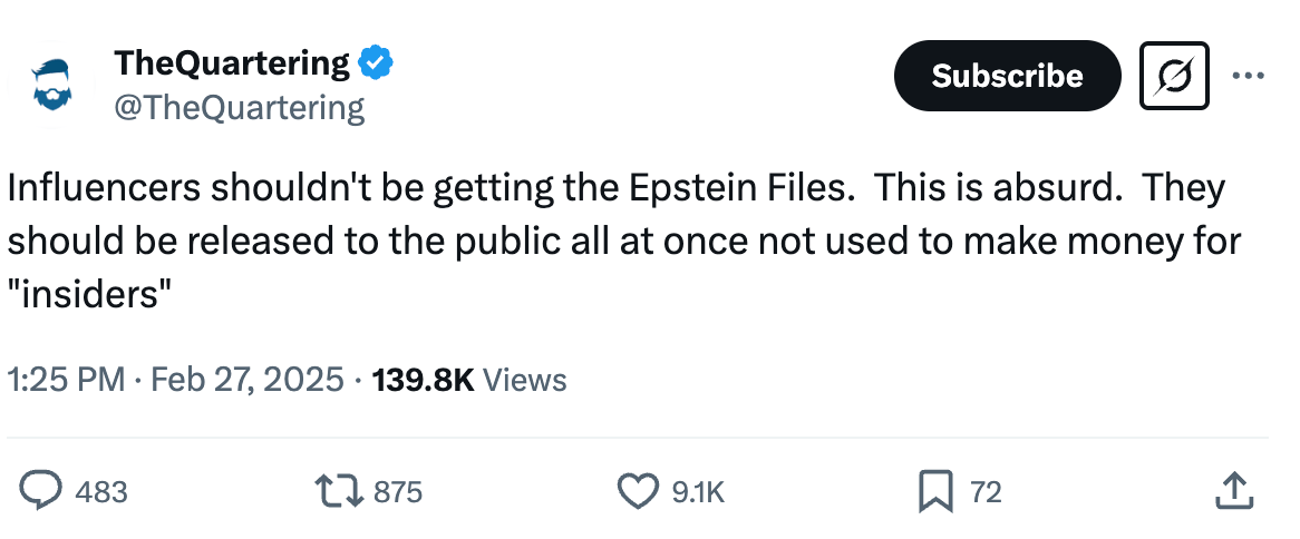 Jeremy Hambly X post on the Epstein files