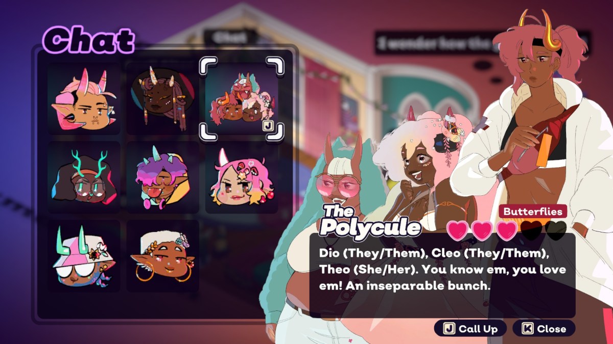 Screenshot from the 'chat' feature in Spirit Swap shows The Polycule