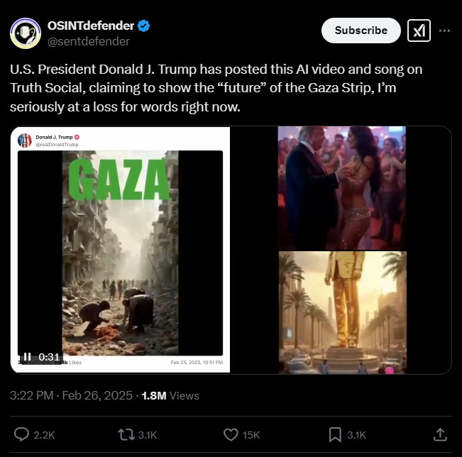 Trump Gaza video posted from Truth Social disturbs X users