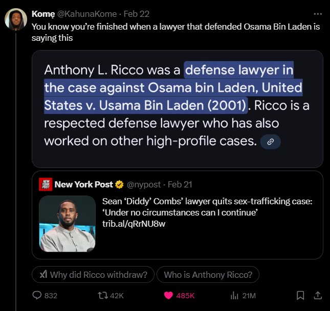 Social media speculates about Anthony Ricco dropping Diddy case