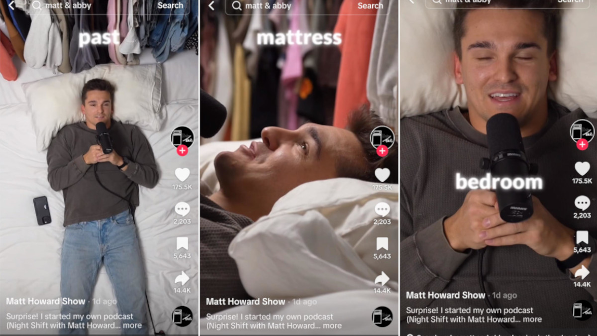 TikTok stills of Matt Howard talking about sleeping in the closet