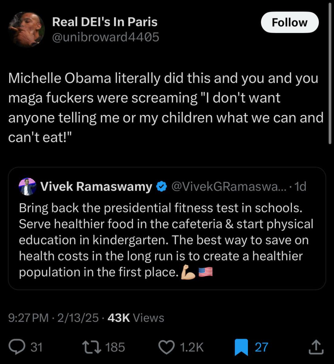 X post about Michelle Obama's health initatives
