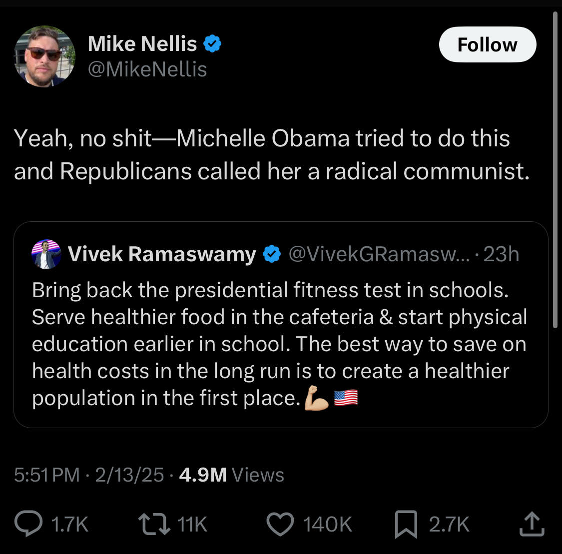 X post about Michelle Obama's health initatives