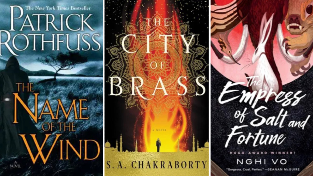 Covers for In The Name of the Wind, City of Brass, and Empress of Salt and Fortune