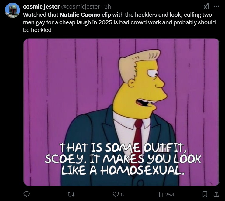 A tweet criticizing Cuomo for yelling at a heckler at her comedy show