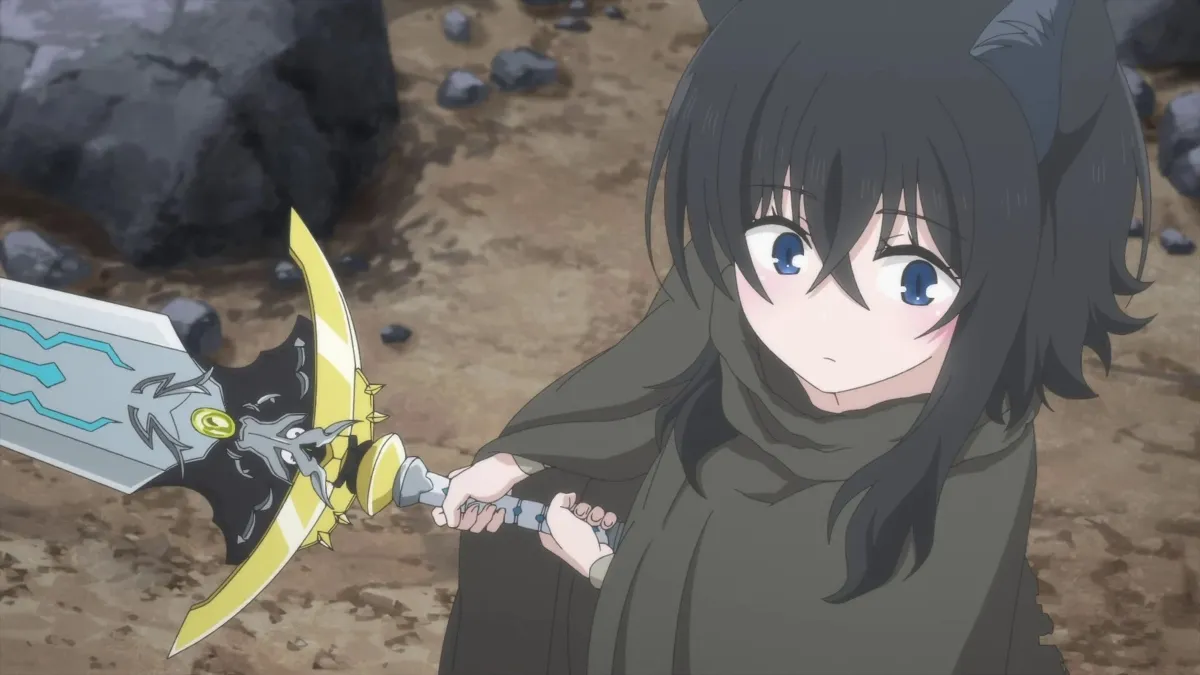 Fran holding the sword (Teacher) from the anime Reincarnated as a Sword