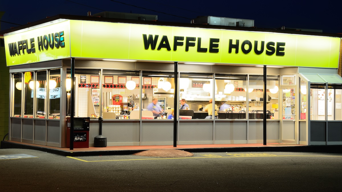 a waffle house at night