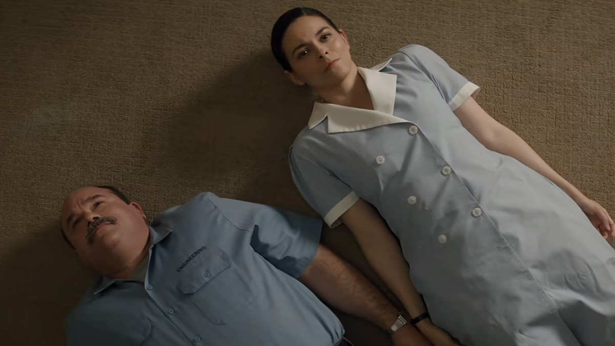 Bruce and Elsyie lying on the floor staring at the ceiling in 'The Residence'