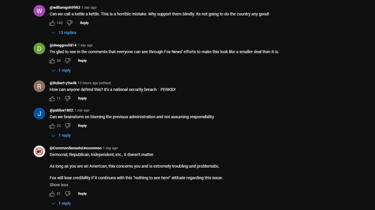 Fox News commenters criticize Trump administration and Jesse Watters for defending Yemen group chat leaks