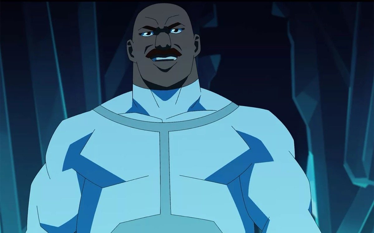 A superpowered man with a mustache smirks in "Invincible"