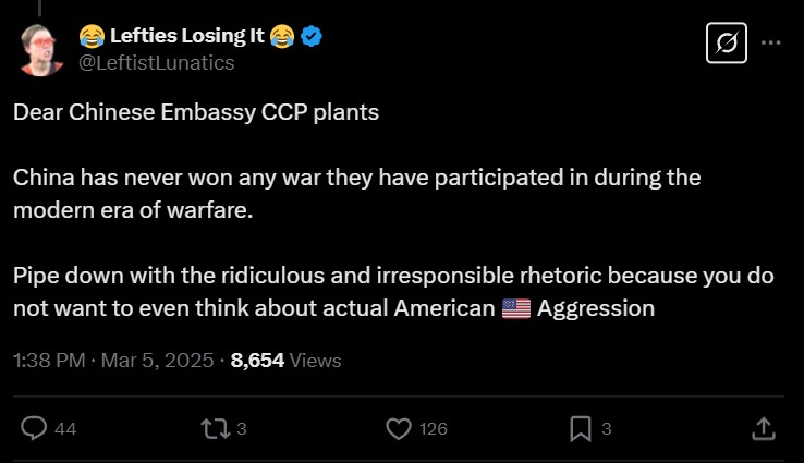 MAGA supporters attacks the Chinese Embassy to the US account