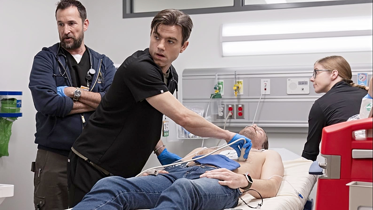 Noah Wyle, Mark Schroeder, Taylor Dearden, and Patrick Ball in 'The Pitt' episode 9:00 AM