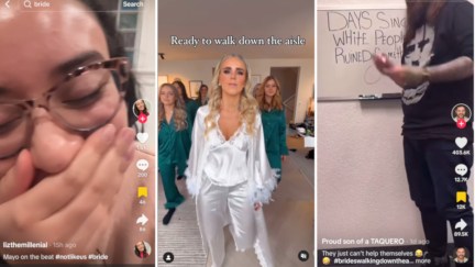 TikTok and Instagram stills of bride's take on Not Like Us