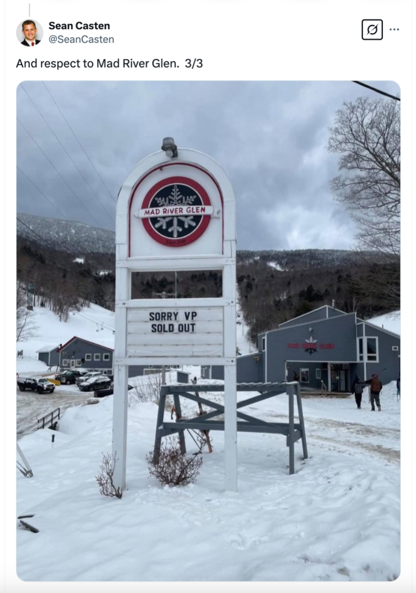 Screenshot of X post about JD Vance's Vermont trip