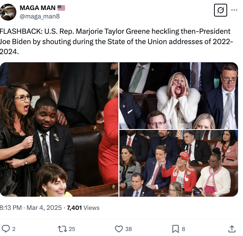 X post comparing Marjorie Taylor Greene and Lauren Boebert to Al Green