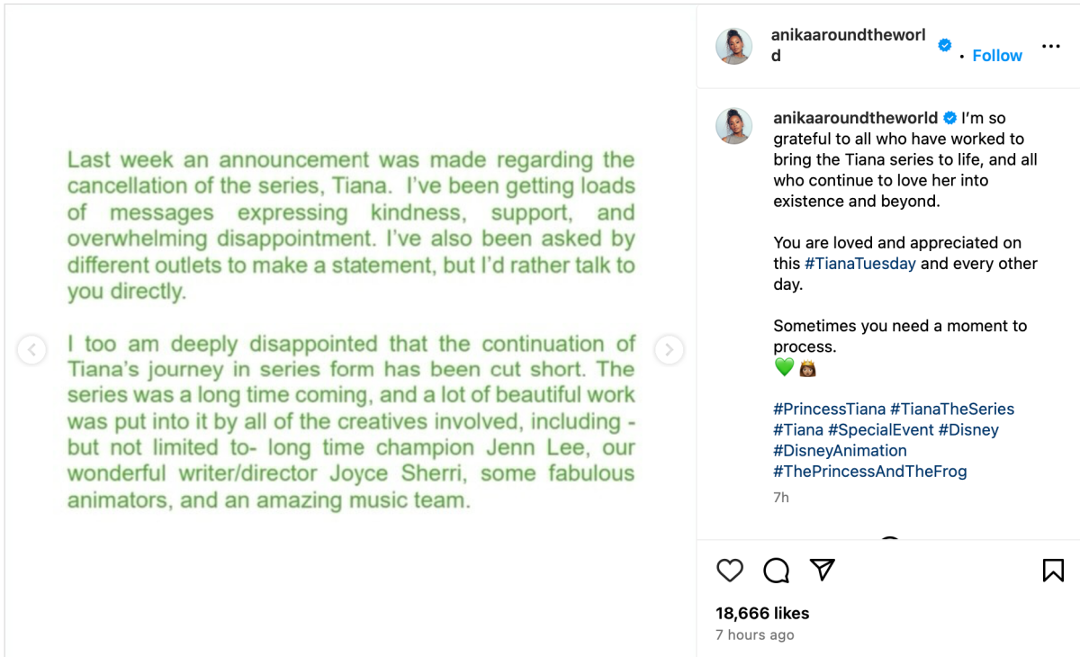 Anika Noni Rose's statement on the Tiana series