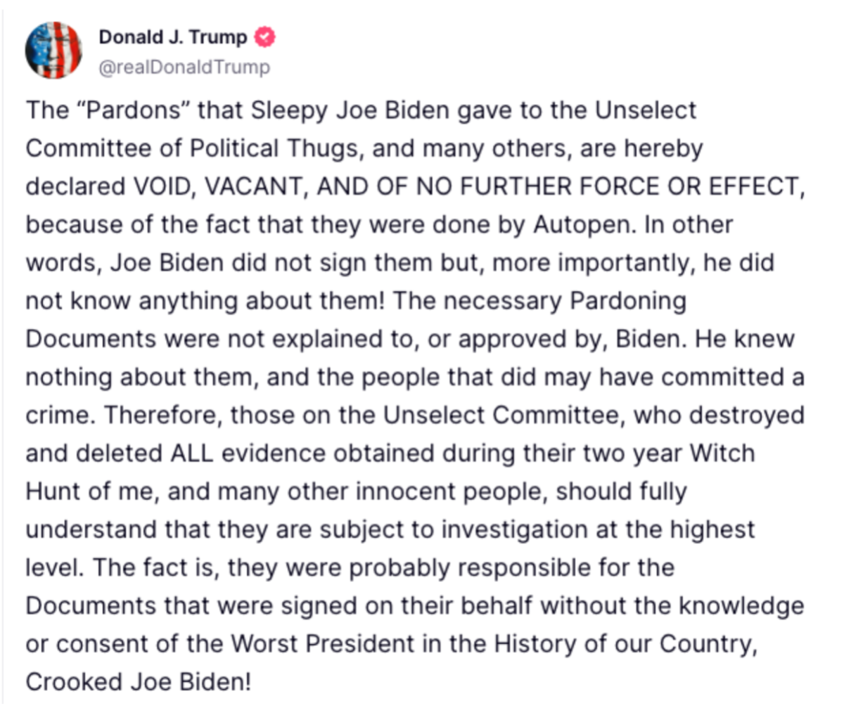 Trump Truth Social autopen rant
