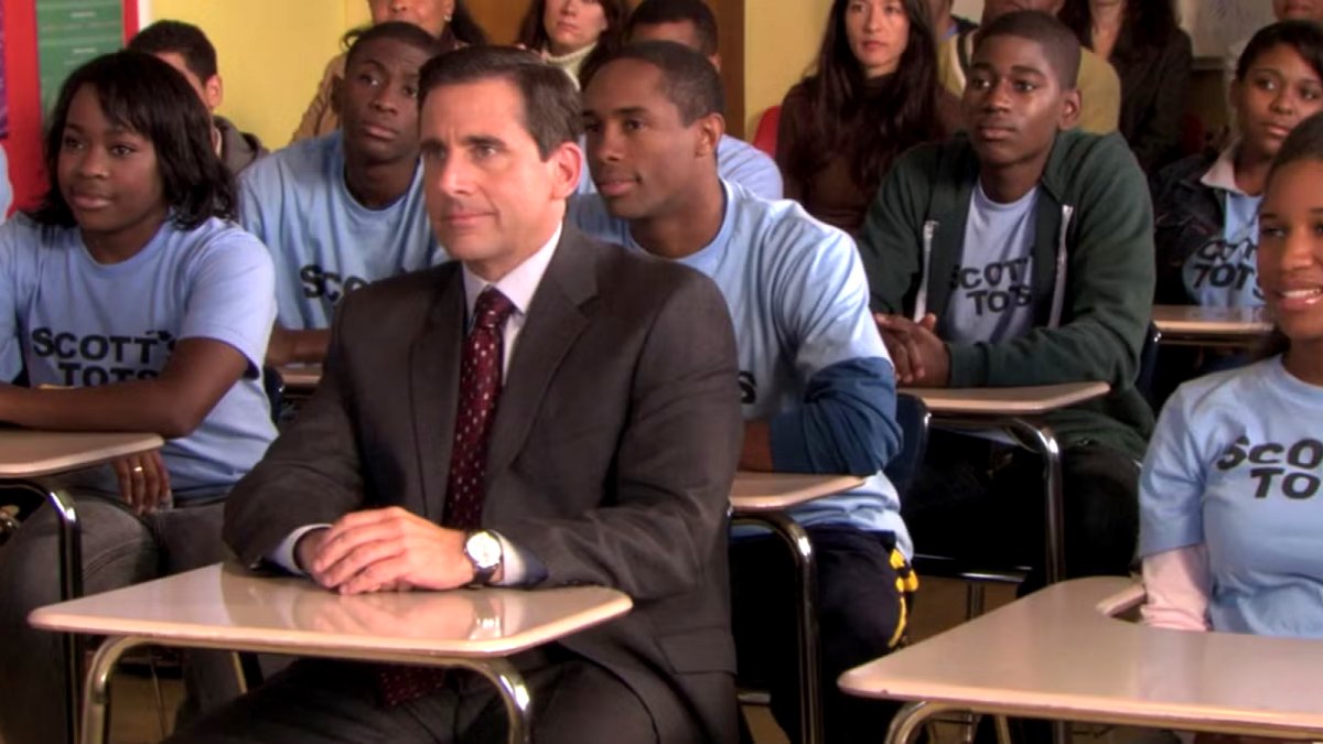 Michael Scott (Steve Carell) and students in Scott's Tots