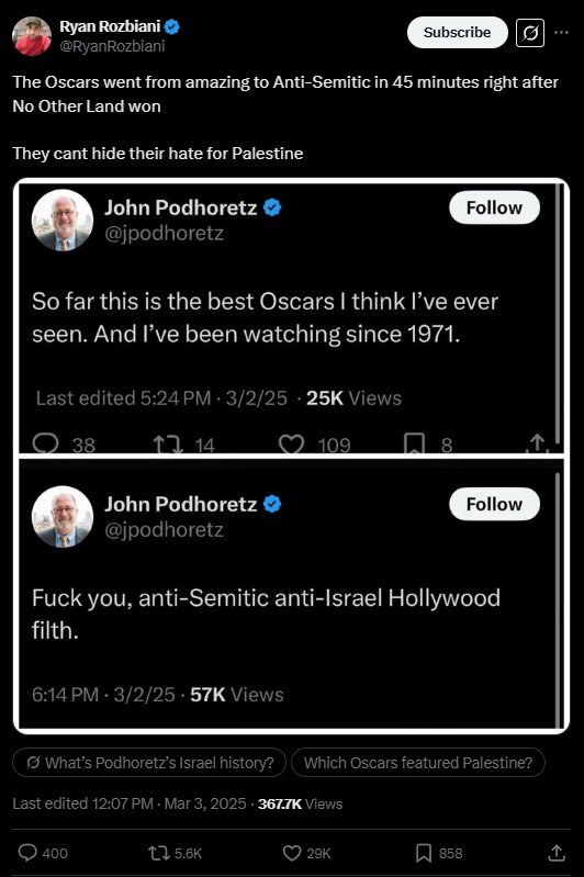 Zionists accuse No Other Land win of anti-semitism online