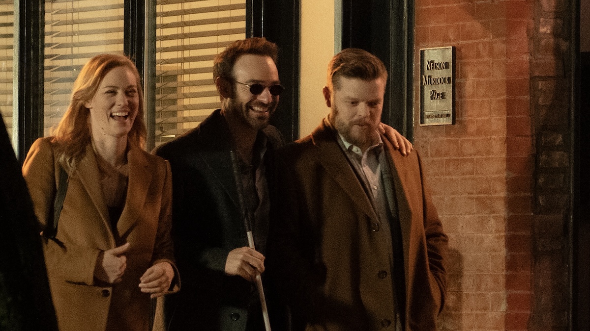 foggy, matt, and karen all walking together down the street