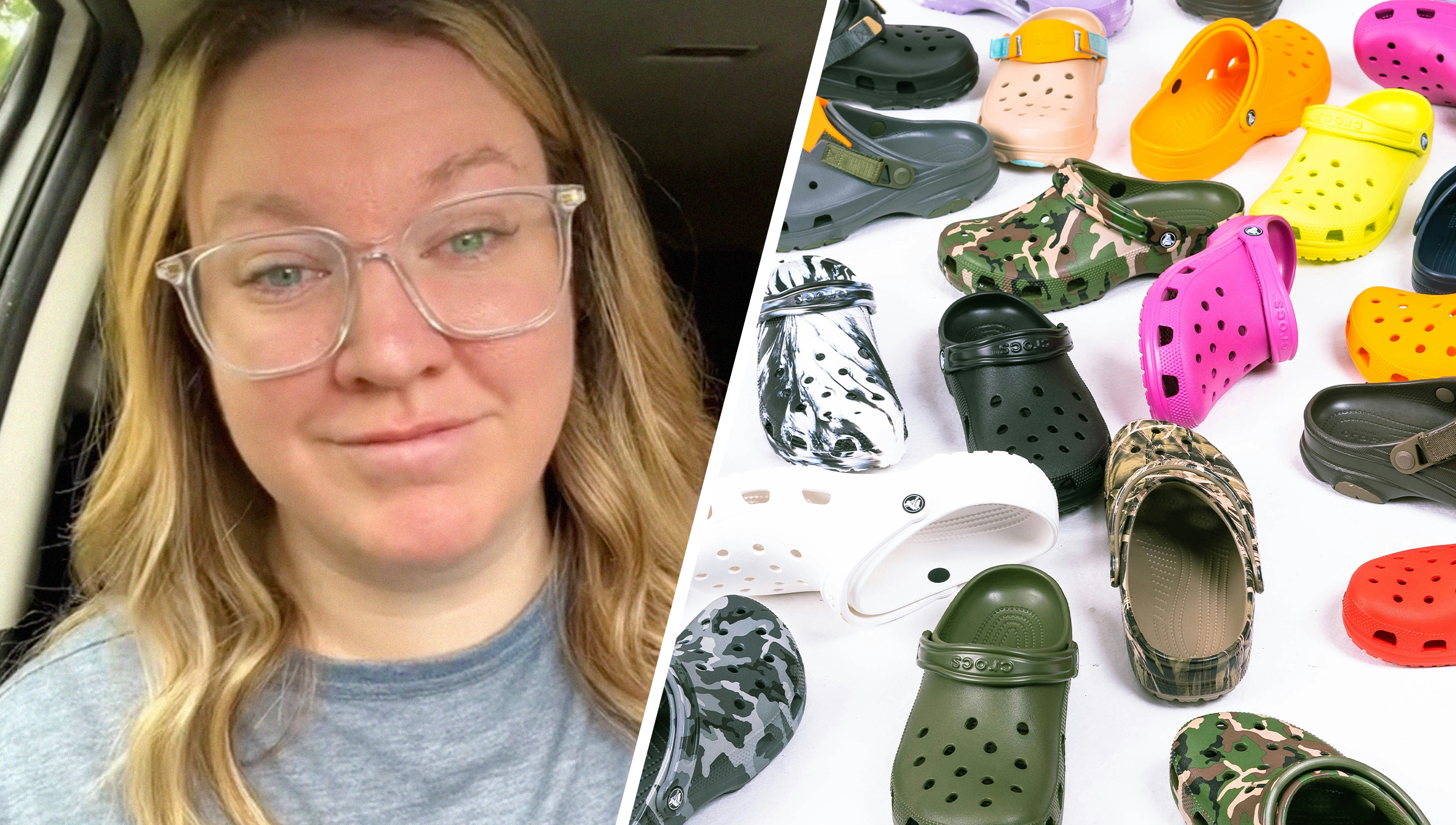 Mom shares tragic accident that happen to her child(l) Various styles of crocs shoes placed all over white background(r)