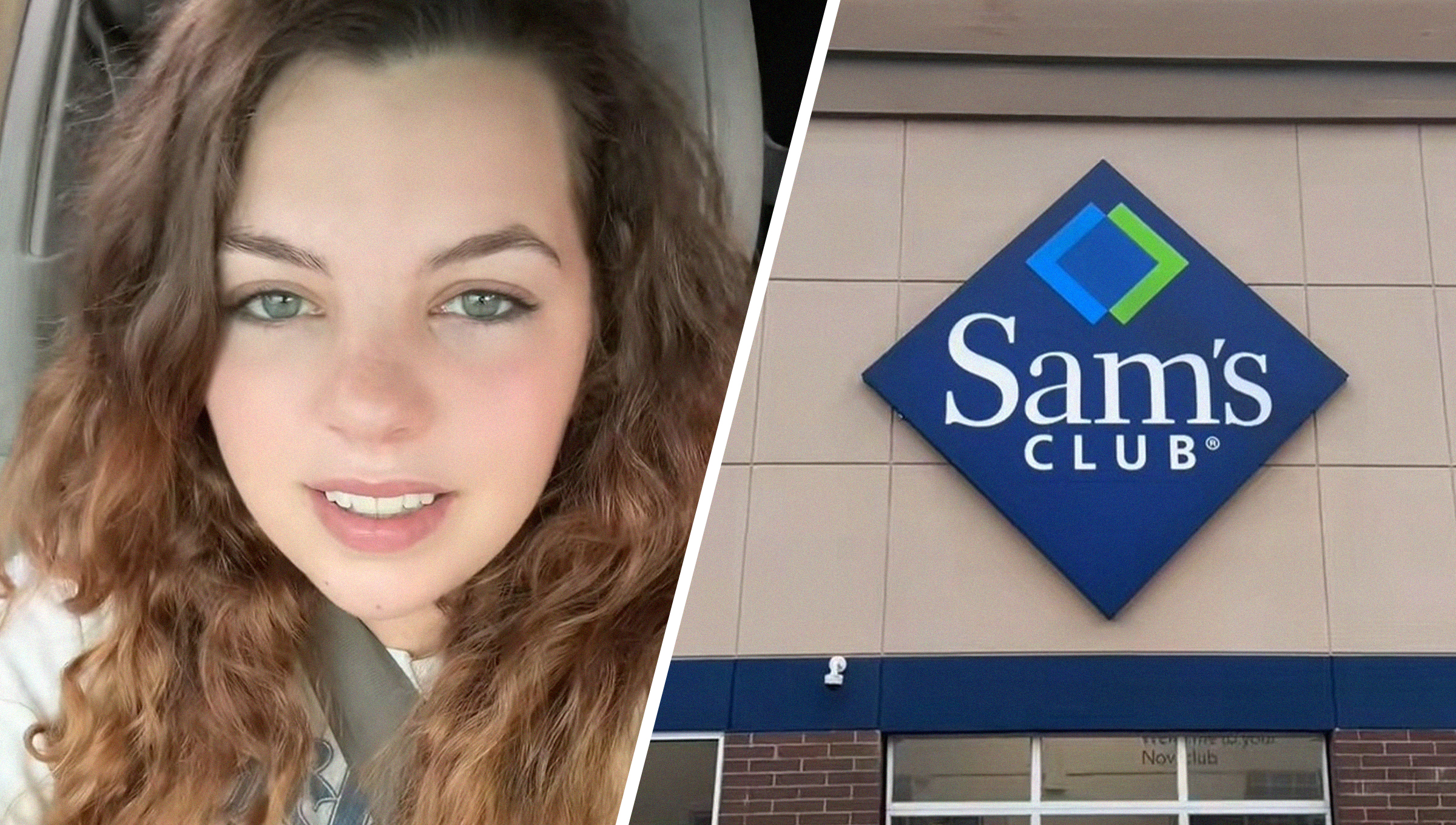 Woman shares Sam's Club new feature to shop in the morning(l) Sam's Club Store Front(r)