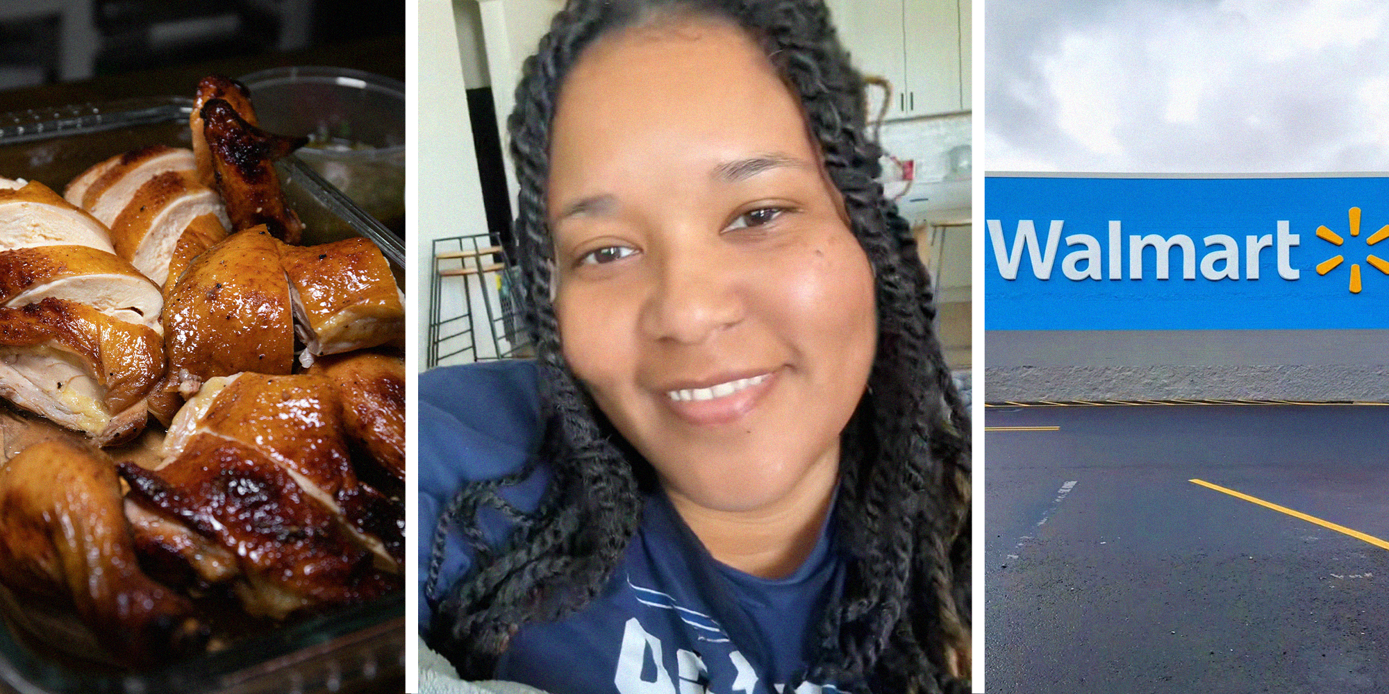 A woman is stunned when she visits Walmart, picks up a rotisserie chicken, and realizes they now come in plastic bags.