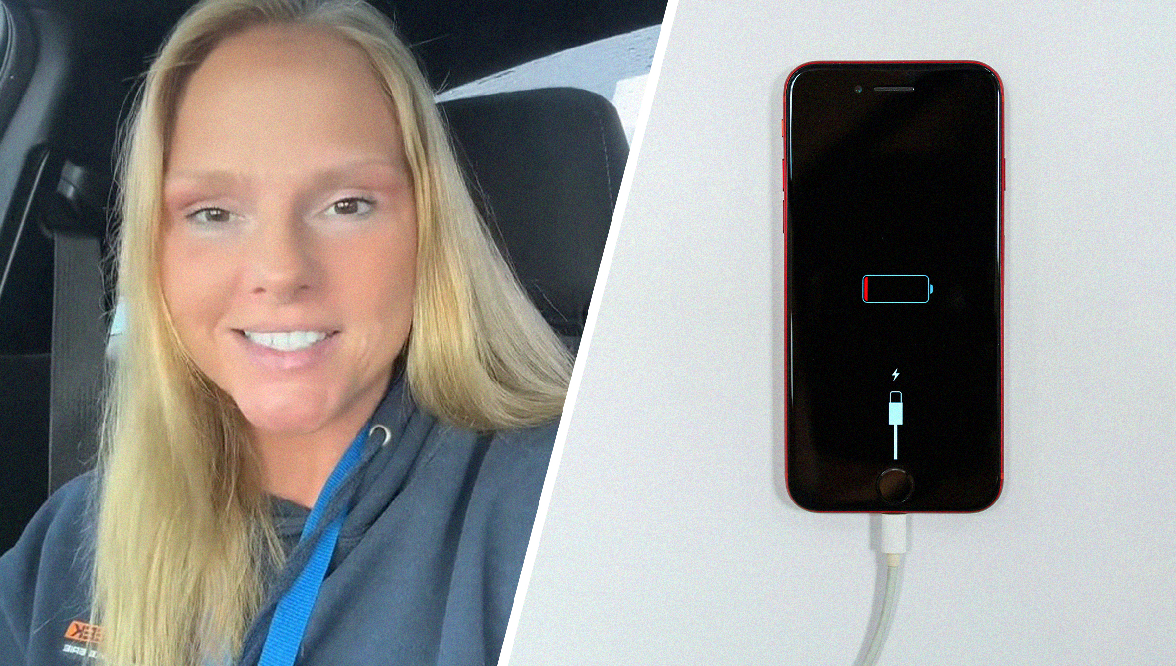 Woman shares reason why to throw away people's chargers left at home(l) iPhone charging(r)
