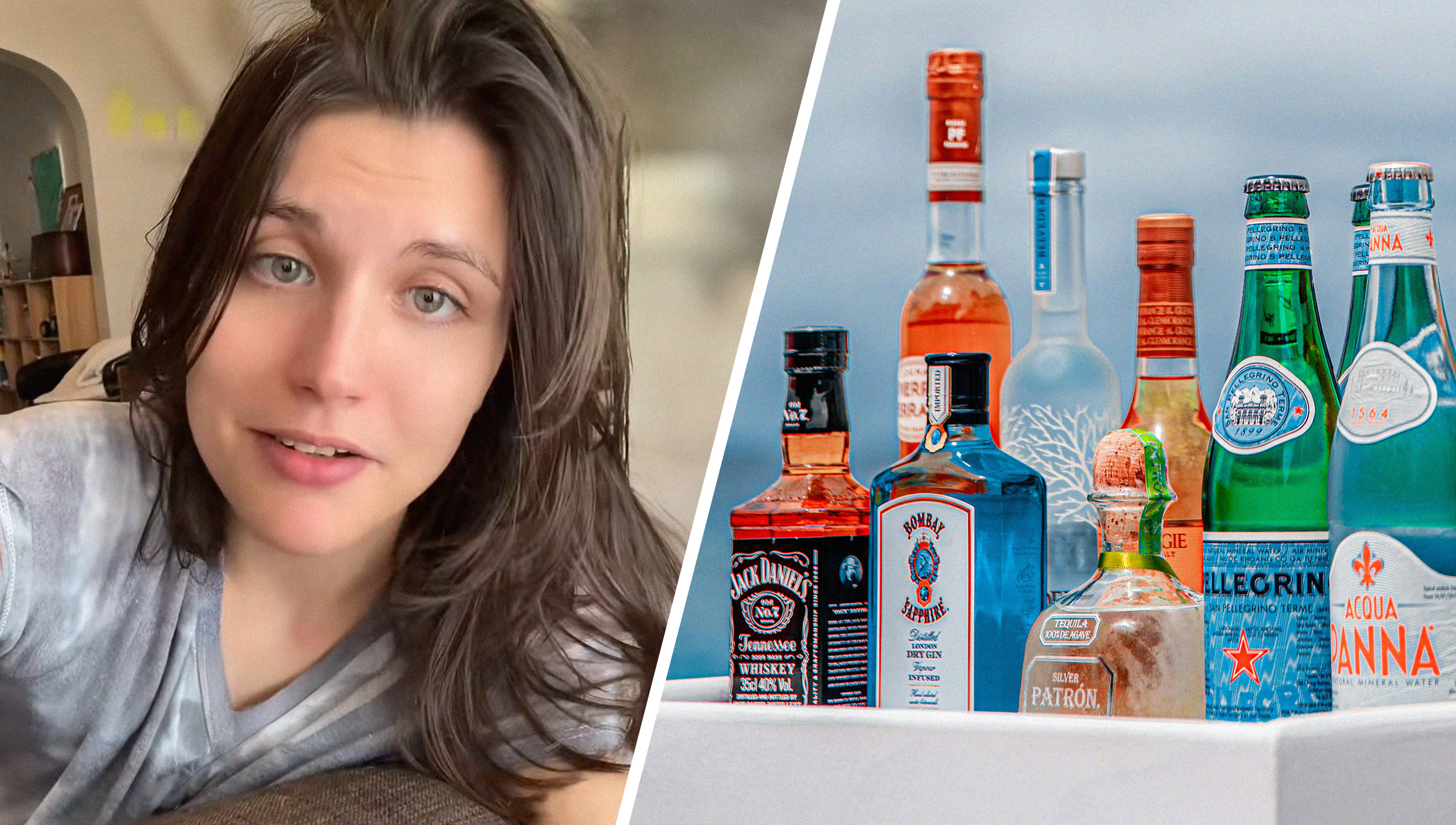 Woman shares how to cure a hangover(l) Assorted bottles of liquor by the beach(l)