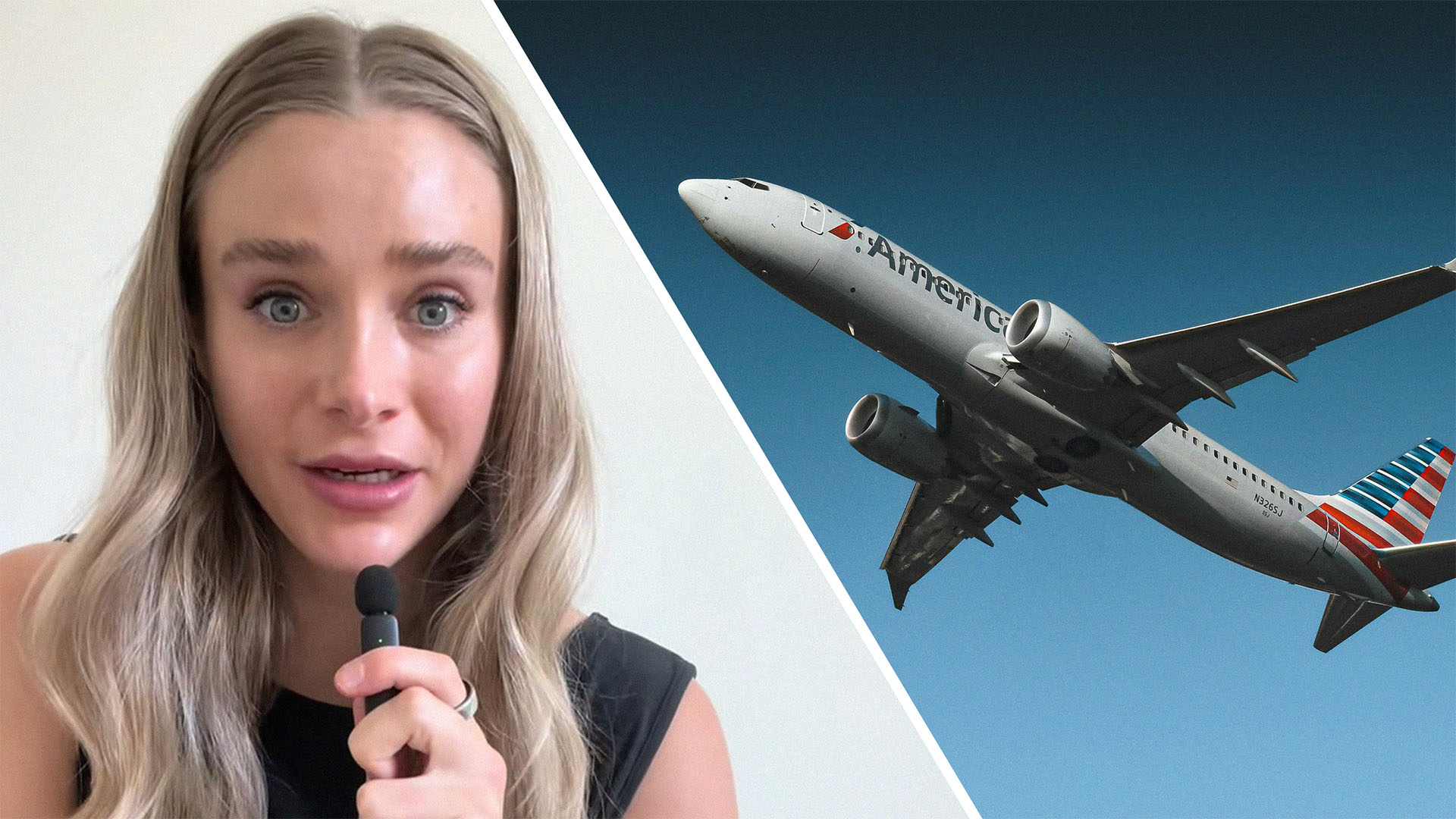 woman explains why American airlines overcharged her(l) American Airlines Plane taking flight(r)
