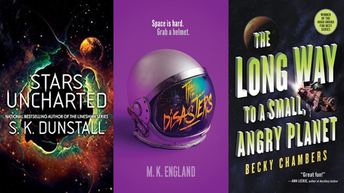Found family sci-fi books covers trio