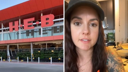 H-E-B Store Front(l) Woman shares what shopper delivered for her purchase(r)