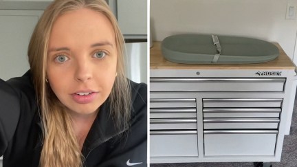 Woman shares how she uses Husky Tool Chest(l) White Husky Tool Chest(r)