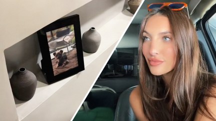 Photo frame inside of airbnb home(l) Woman explains what she found at AirBnb home(r)