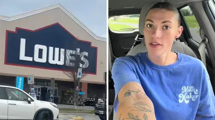 Lowe's Store Front(l) Woman shares which brand of washer and dryer to purchase(r)