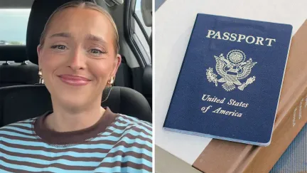 Woman shares her passport photos(l) close of up of passport(r)