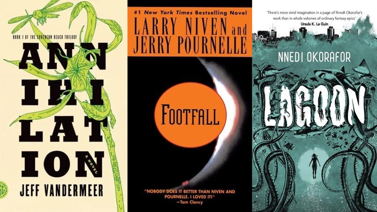 A collage of alien invasion books