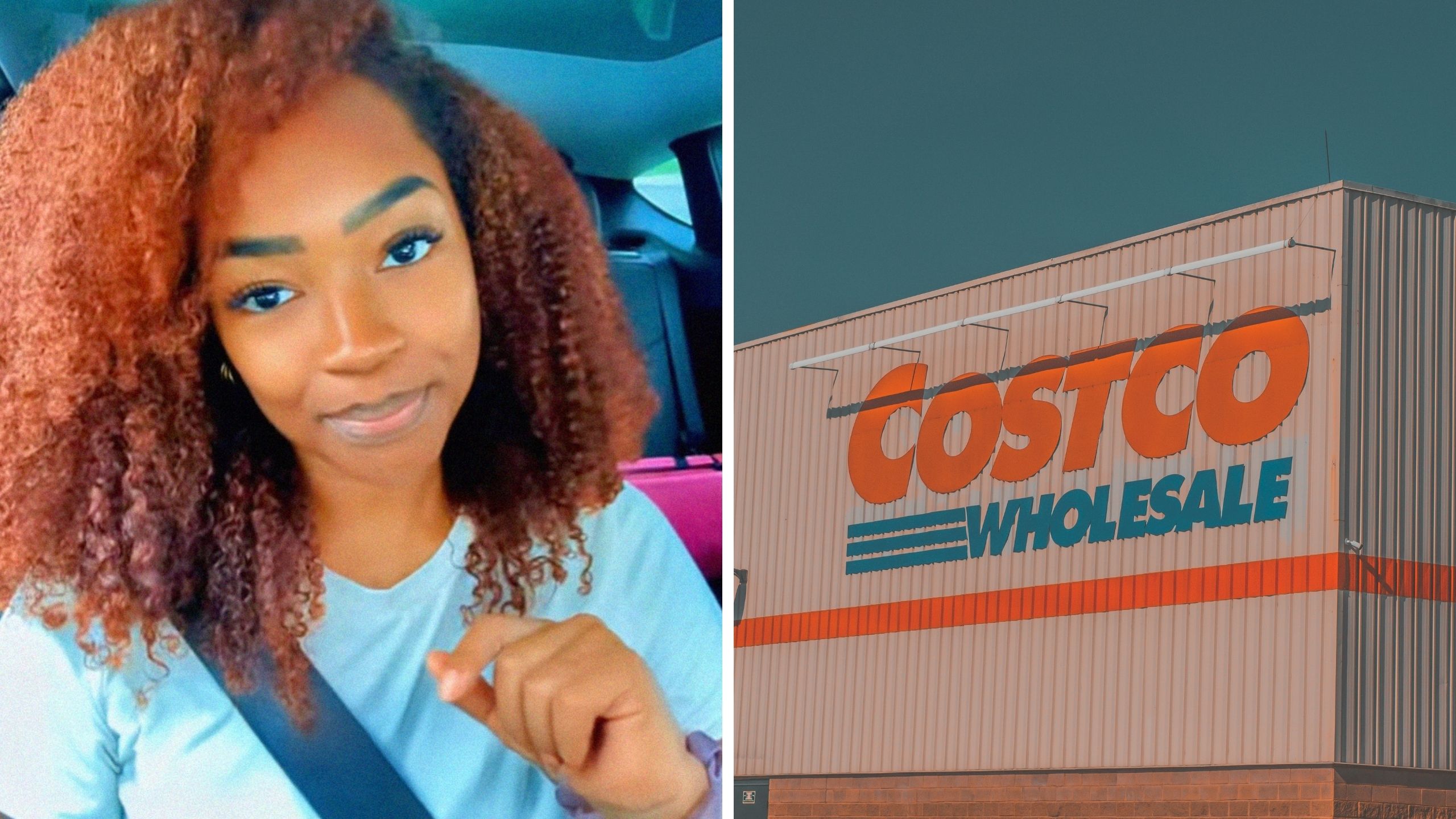woman shares her costco experience (l) costco logo (r)