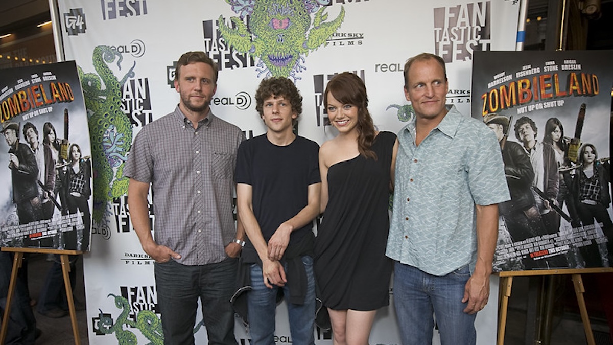 Emma Stone and the cast of zombieland at a premiere