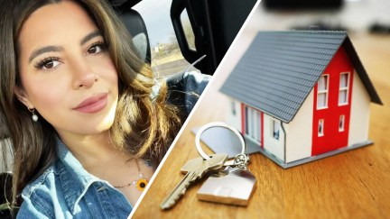 blonde woman shares her fraud experience (l) person in joker mask using a laptop (r)