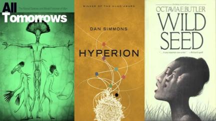 A collage of books with good sci-fi villains