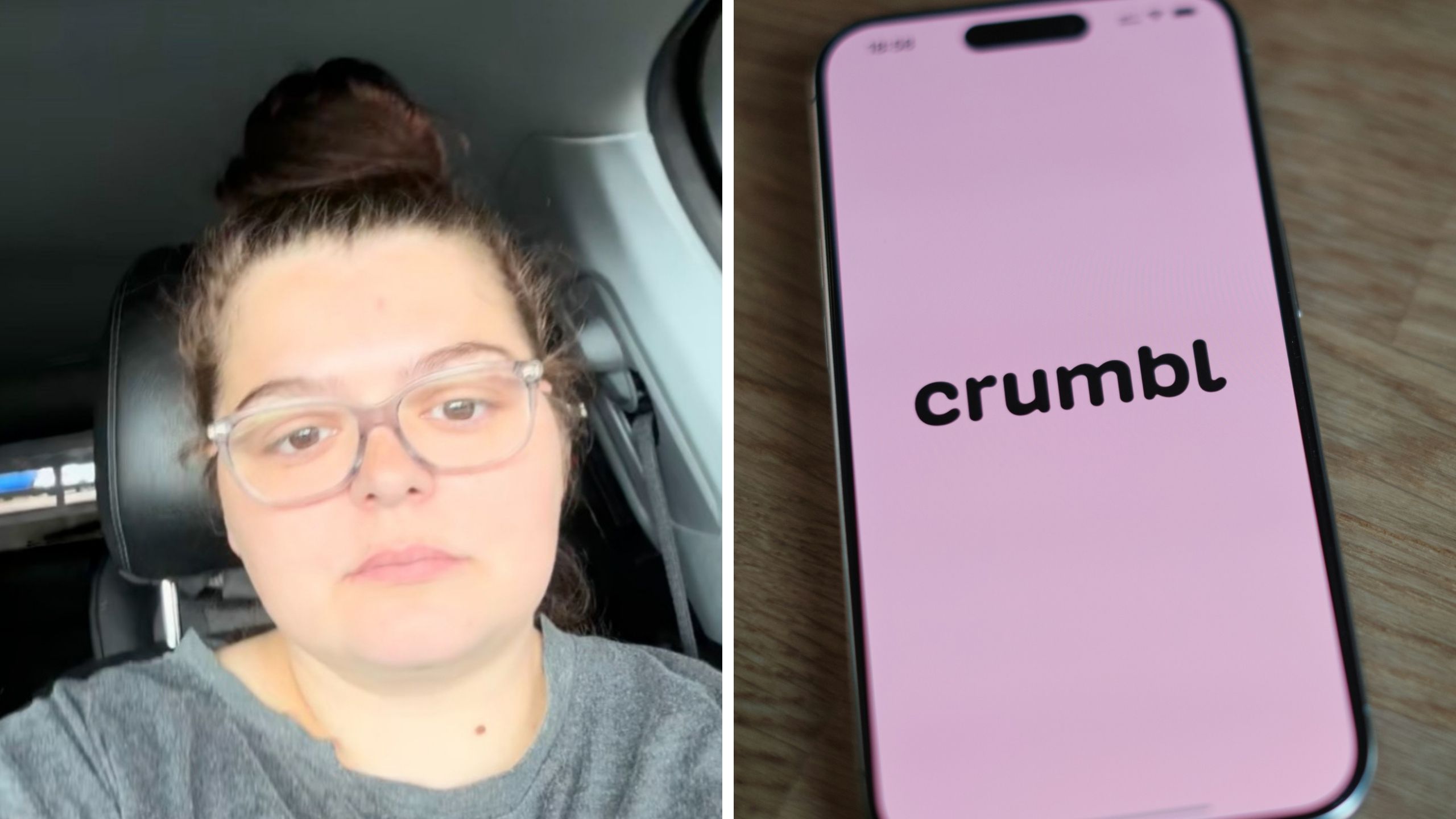 woman shares what crumbl sent her (l) crumbl logo (r)
