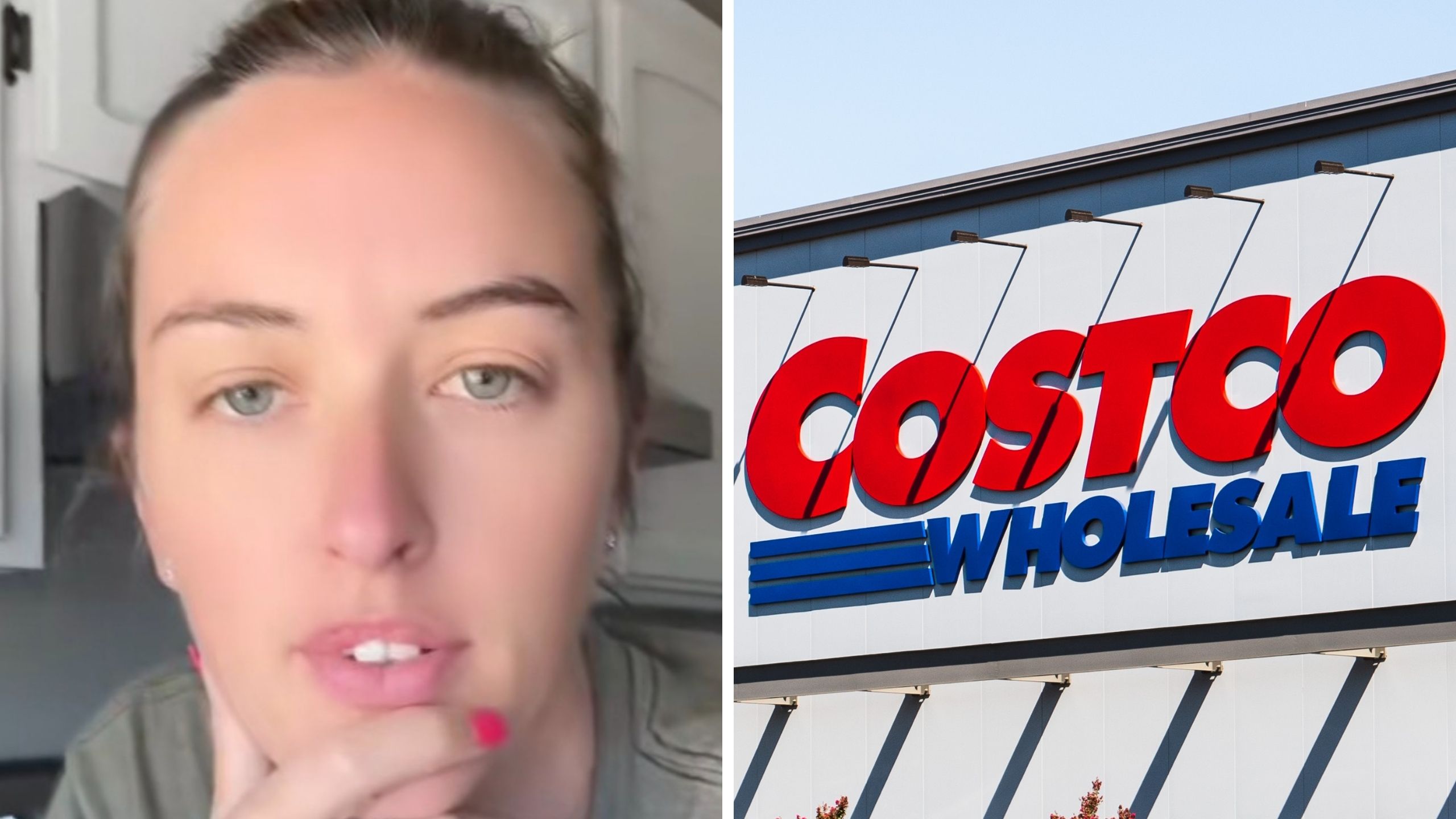 woman shares experience with costco salmon (l) Costco wholesale logo (r)